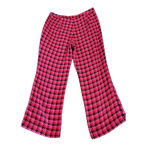 Pants - Vibrant Pink and Black Houndstooth Flare Pants